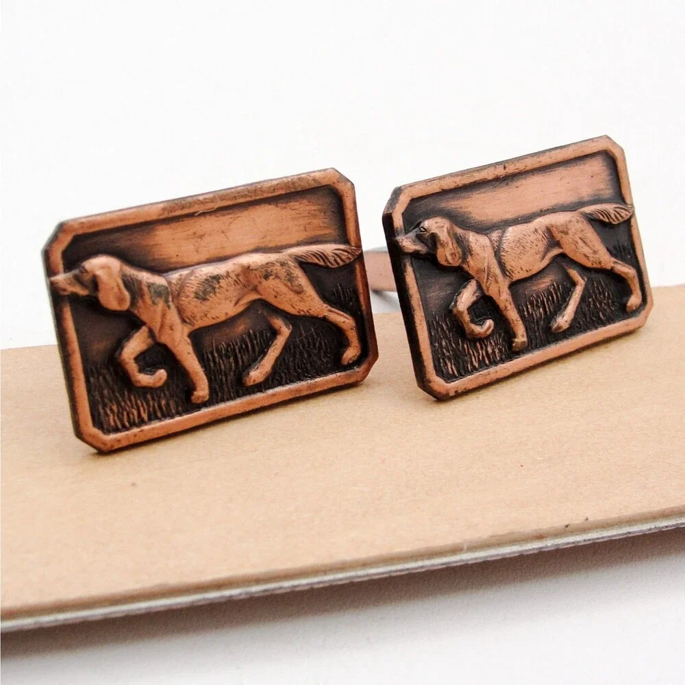 Vintage Solid Copper Hunting Dog Cufflinks Pointer Setter Coonhound Lab Hunting